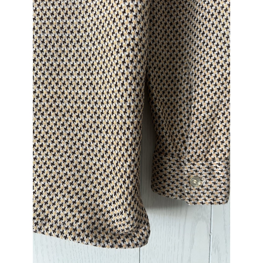 Vintage 1970s Donegal Knit Shirt Spear Point Western Disco Micro Print Long Slee - Picture 9 of 13